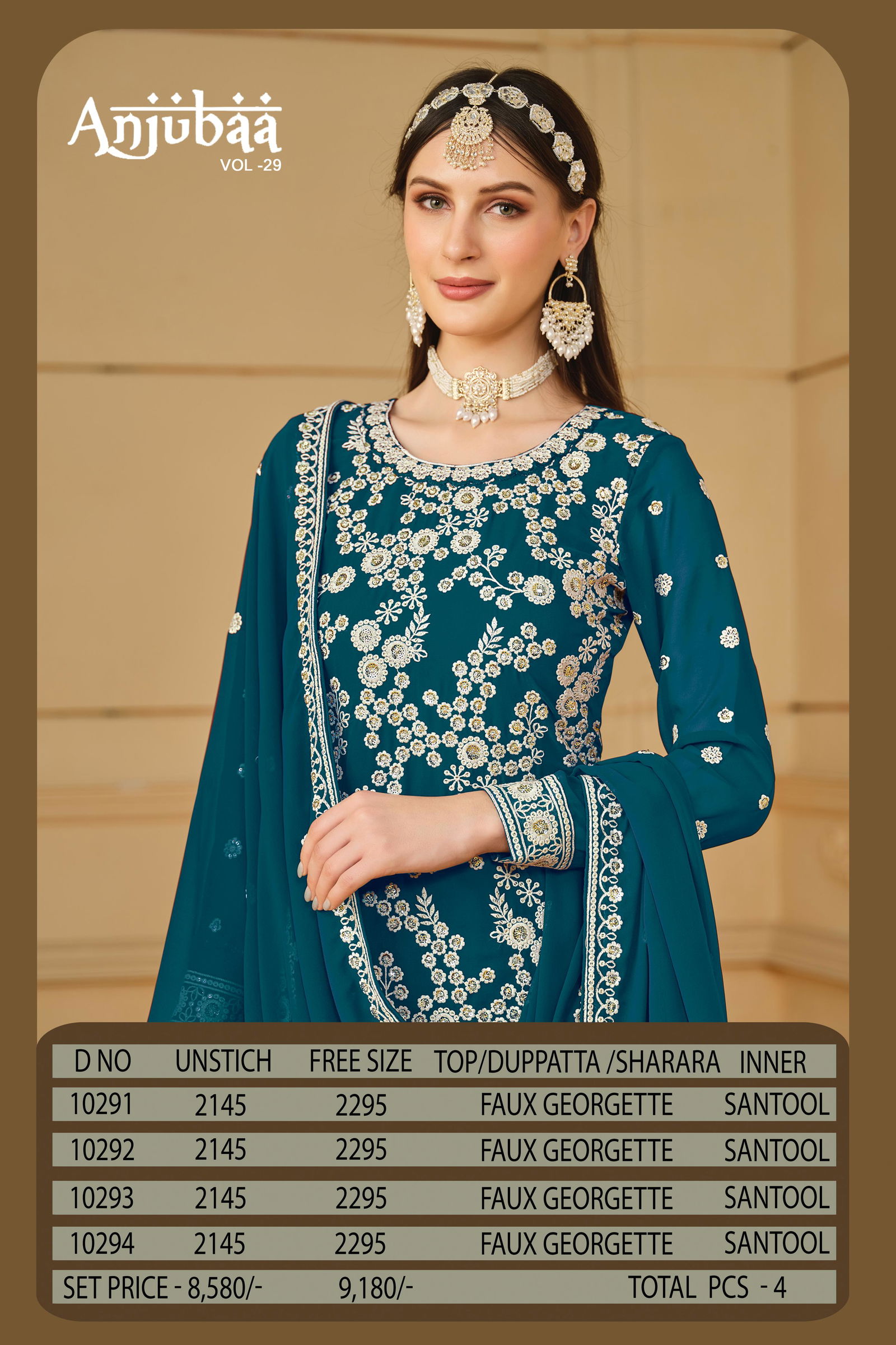 Anjubaa Vol 29 Faux Georgette Wedding Wear Sharara Suit Wholesale Price In Surat
